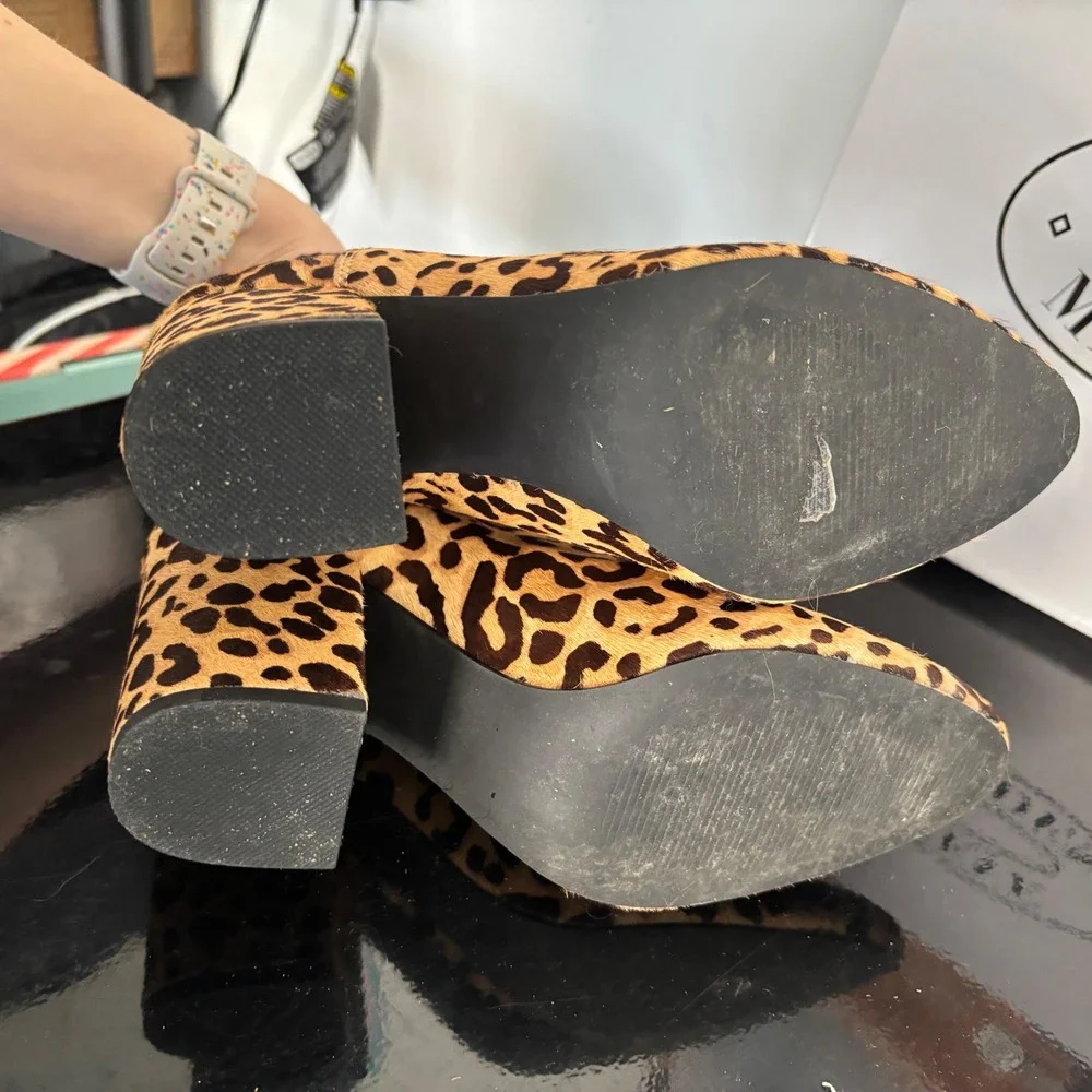 Steve‎ Madden Rockstar Leopard Calf Hair Booties Tan Brown 7.5M ROCKSS17